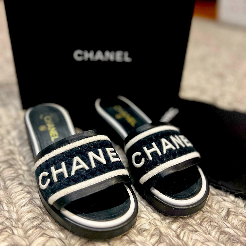 CHANEL Lambskin Embroidered CC Mule Sandal